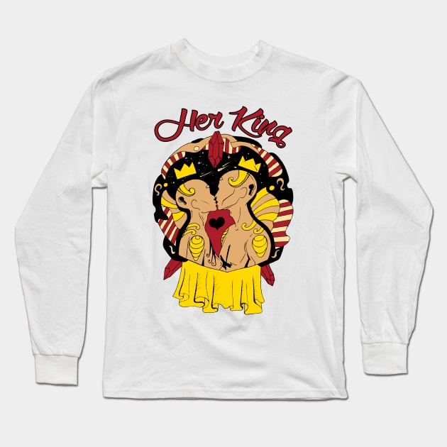 Red Gold Lovers Kiss - Her King Long Sleeve T-Shirt by kenallouis